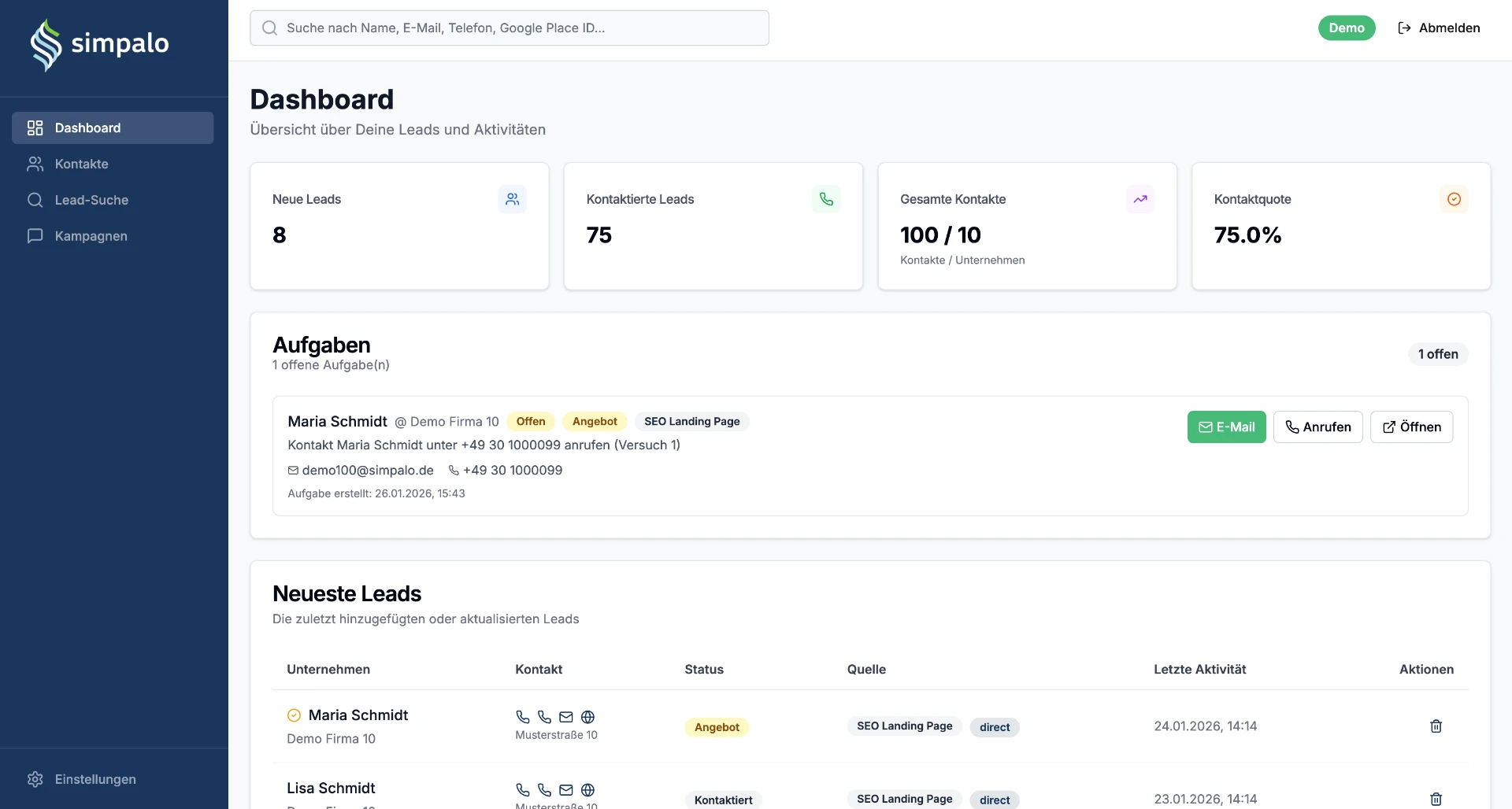 Simpalo CRM Dashboard