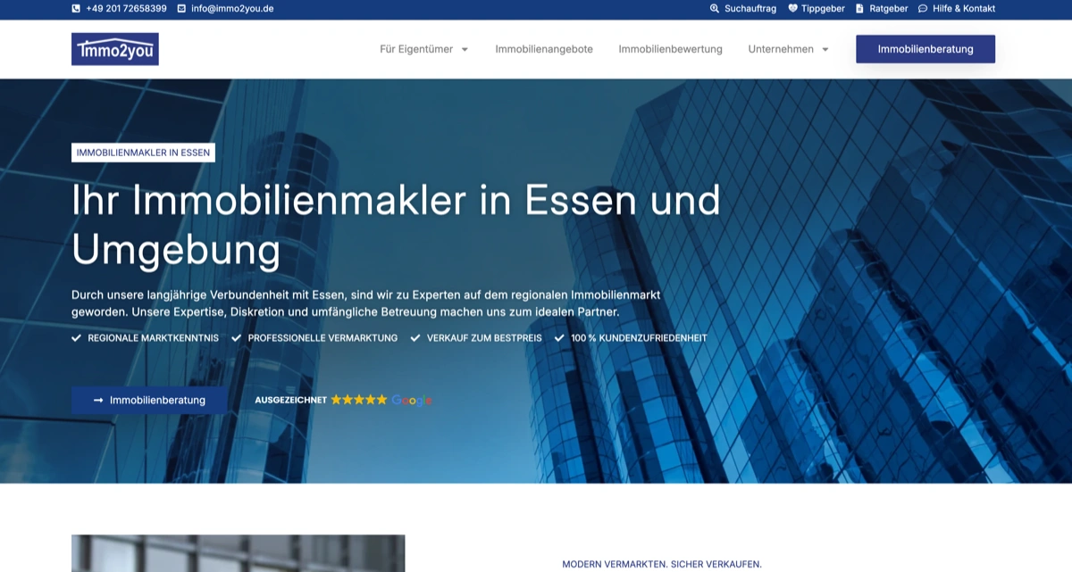 Screenshot: immo2you – Immobilienmakler Essen
